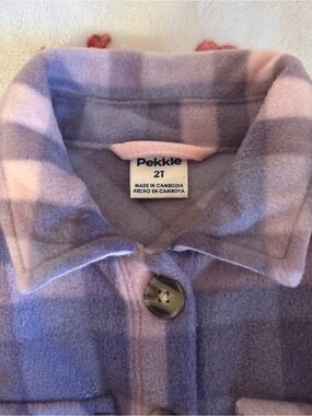 Pekkle Toddler Purple & Pink Plaid Pea Coat - 2T